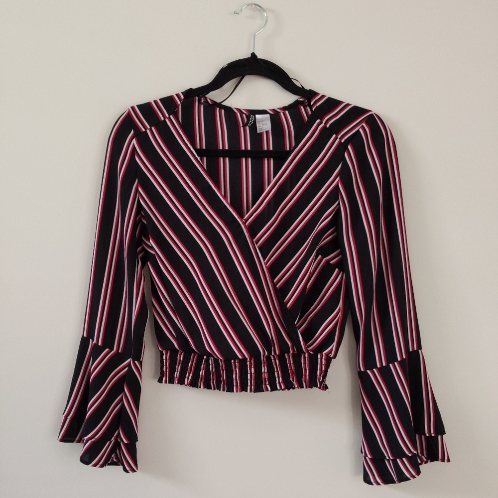 Striped Bell-Sleeve Crop Top
